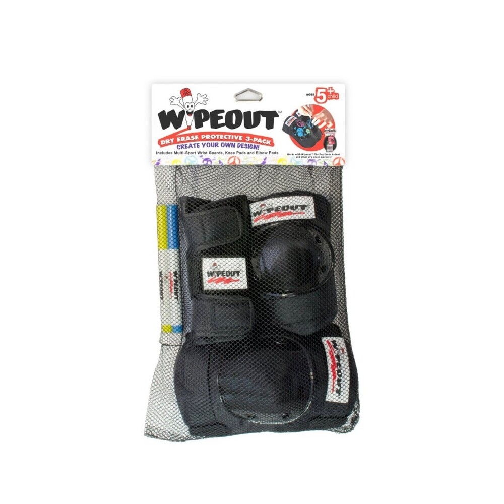 Wipeout Dry Erase Kids Pad Set with Knee Pads, Elbow Pads and Wristguards Black